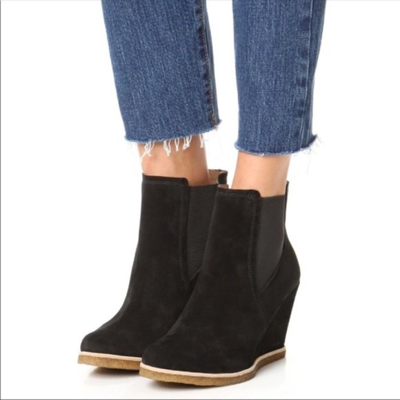 Splendid Tara Black Genuine Leather Suede Wedge Ankle Boots / Booties - Picture 1 of 9